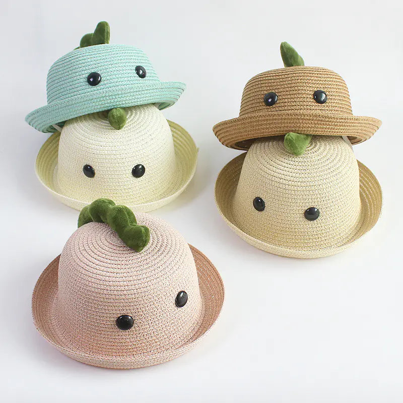 Children's Summer Dinosaur Straw Beach Hat for Ages 2-8